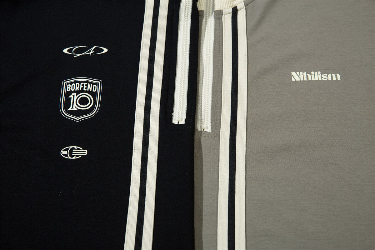 Half Zipper High-Neck Stripe Letter Print Long Sleeve T-Shirt WN26871