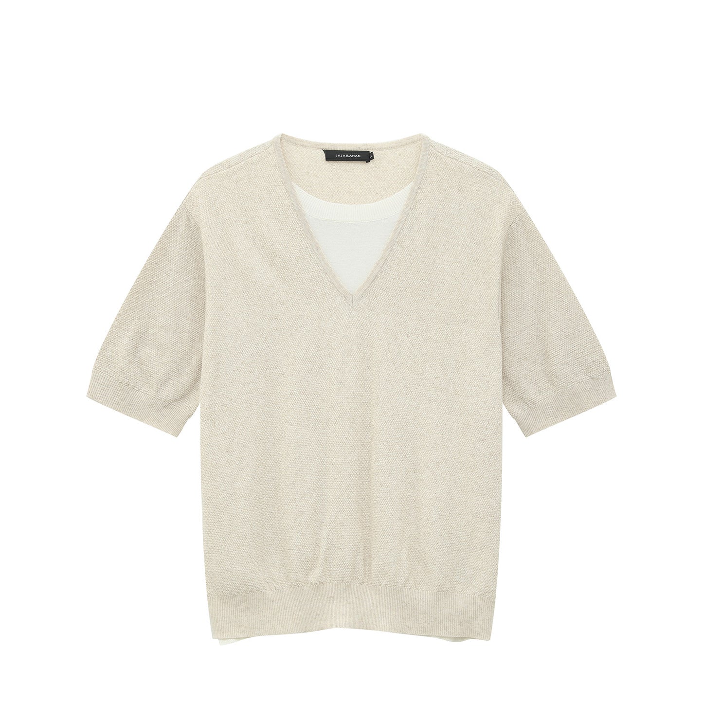 Fake Layered V-Neck Short Sleeve Summer Knit Sweater WN25035