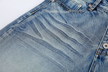 Washed Whisker Wide Leg Curved Half Denim Jeans WN25469
