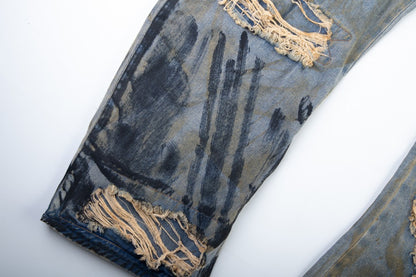 Heavy Damage Paint Wide Leg Denim Jeans WN28042