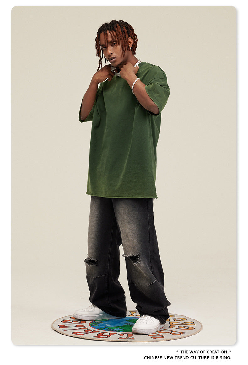 Washed Damage Oversize Short Sleeve T-Shirt WN6068