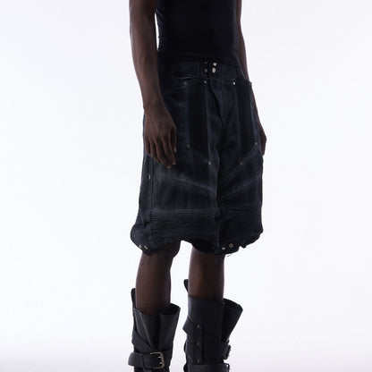 Multi-Panel Frayed Mesh Patchwork Half Pants WN27859