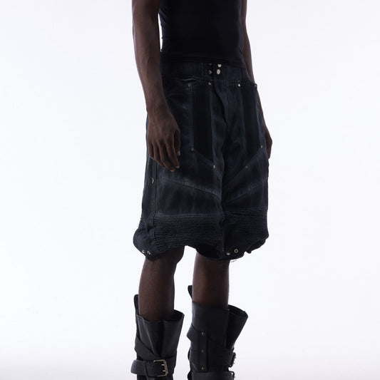 Multi-Panel Frayed Mesh Patchwork Half Pants WN27859
