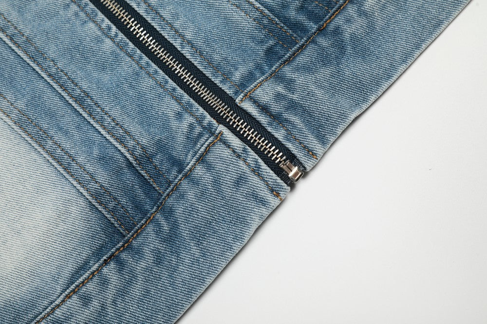 Faded Panel Stand Neck Denim Jacket WN28058