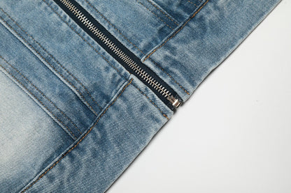 Faded Panel Stand Neck Denim Jacket WN28058