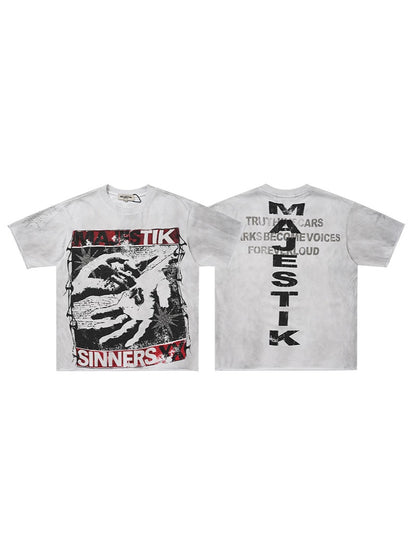 Washed Art Graphic Print Short Sleeve T-Shirt WN27822