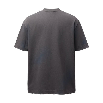 Washed Letter Embroidery Oversize Short Sleeve T-Shirt WN26892
