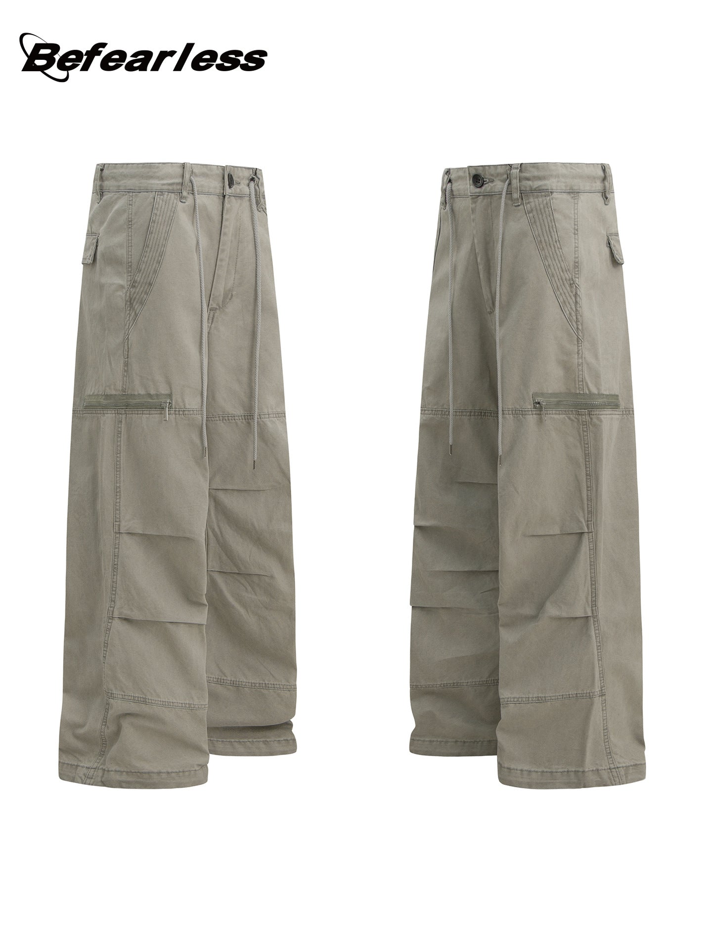 Heavyweight Washed Pleats Wide Leg Cargo Pants WN26307