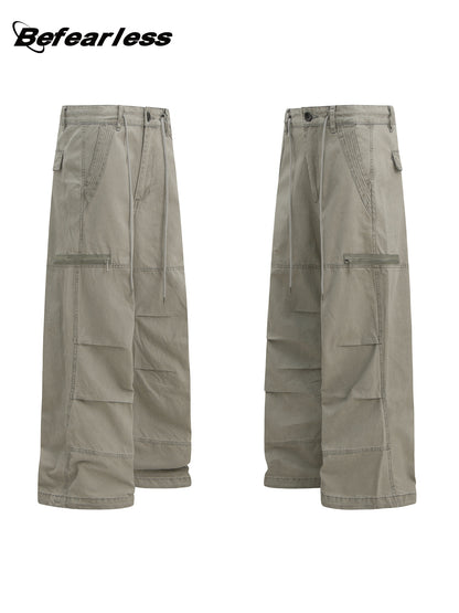Heavyweight Washed Pleats Wide Leg Cargo Pants WN26307