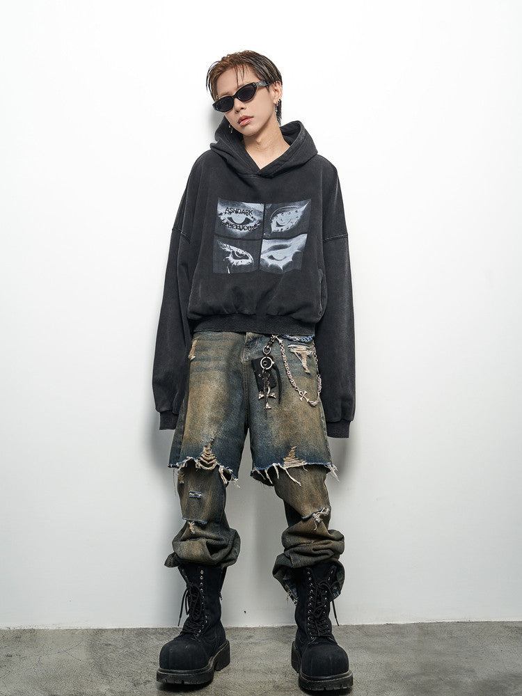 Graphic Print Oversize Washed Hoodie WN22958