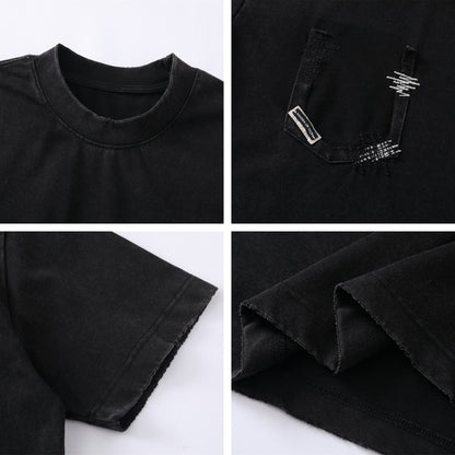 Damage Raw Edge Patch Pocket Short Sleeve T-Shirt WN26816