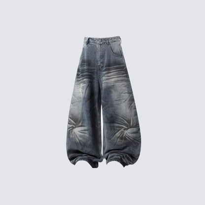Crackle Washed Wide Leg Denim Jeans WN27840