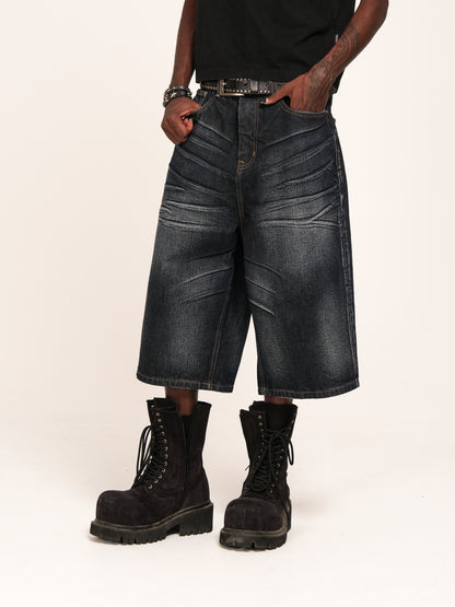 Washed Whisker Denim Half Jeans WN26645
