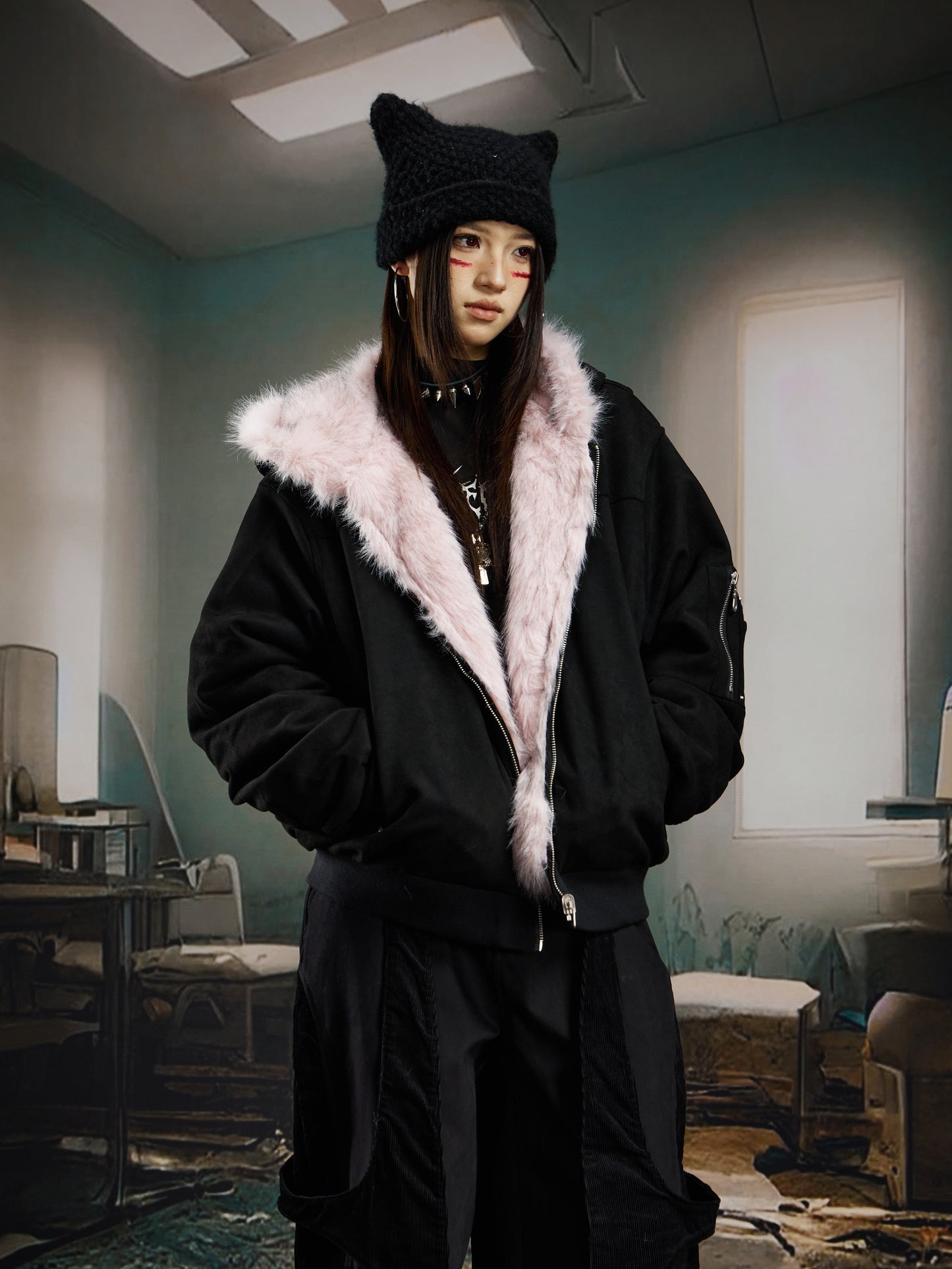 Reversible Fake Fur Zipper Jacket WN22754