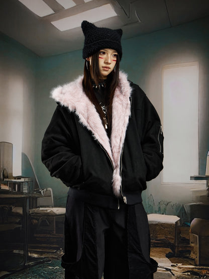 Reversible Fake Fur Zipper Jacket WN22754