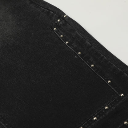Washed Studs Detail Wide Leg Denim Jeans WN25403