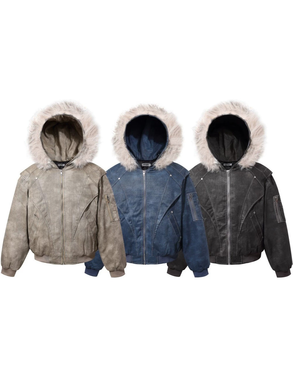 Fake Fur Collar Hooded Denim Jacket WN28101