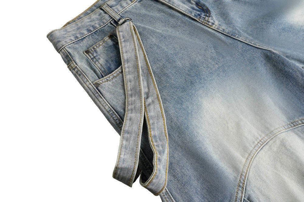 Bleached Cargo Pocket Wide Leg Denim Jeans WN27998