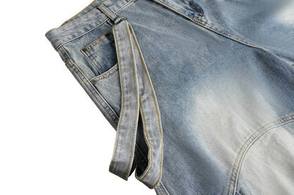 Bleached Cargo Pocket Wide Leg Denim Jeans WN27998