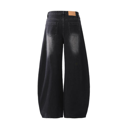 Deconstruction Whisker Curved Wide Leg Denim Jeans WN26161