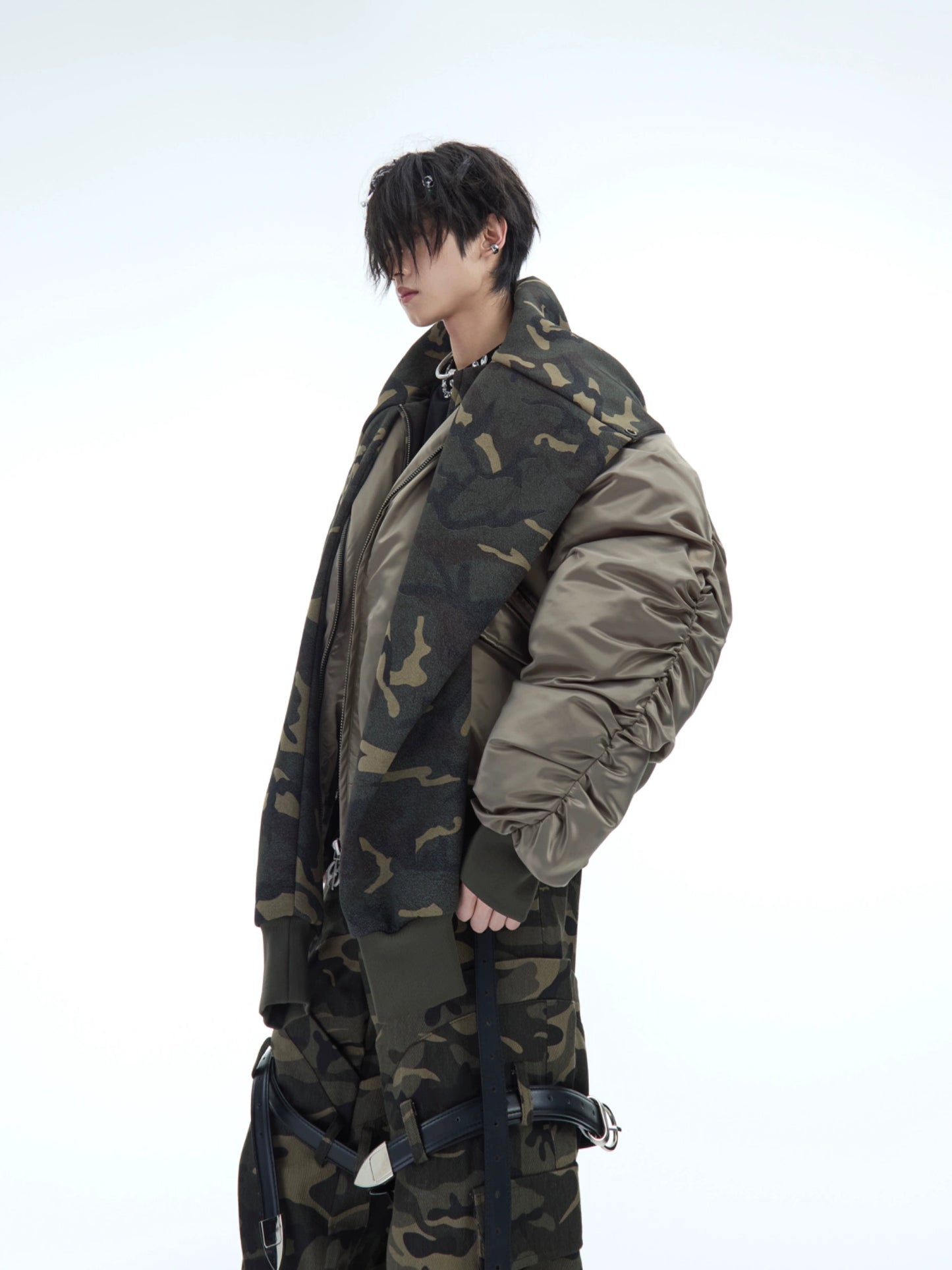 Camouflage Hooded Patchwork Oversize Puffer Jacket WN10867