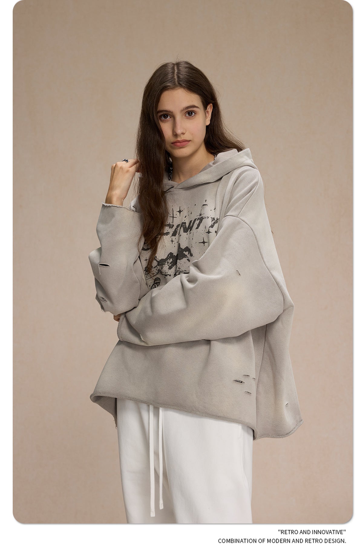 Spray Print Damage Cut0off Pullover Hoodie WN9991