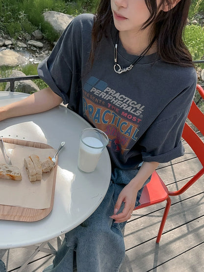 Washed Print Oversize Short Sleeve T-Shirt WN20315