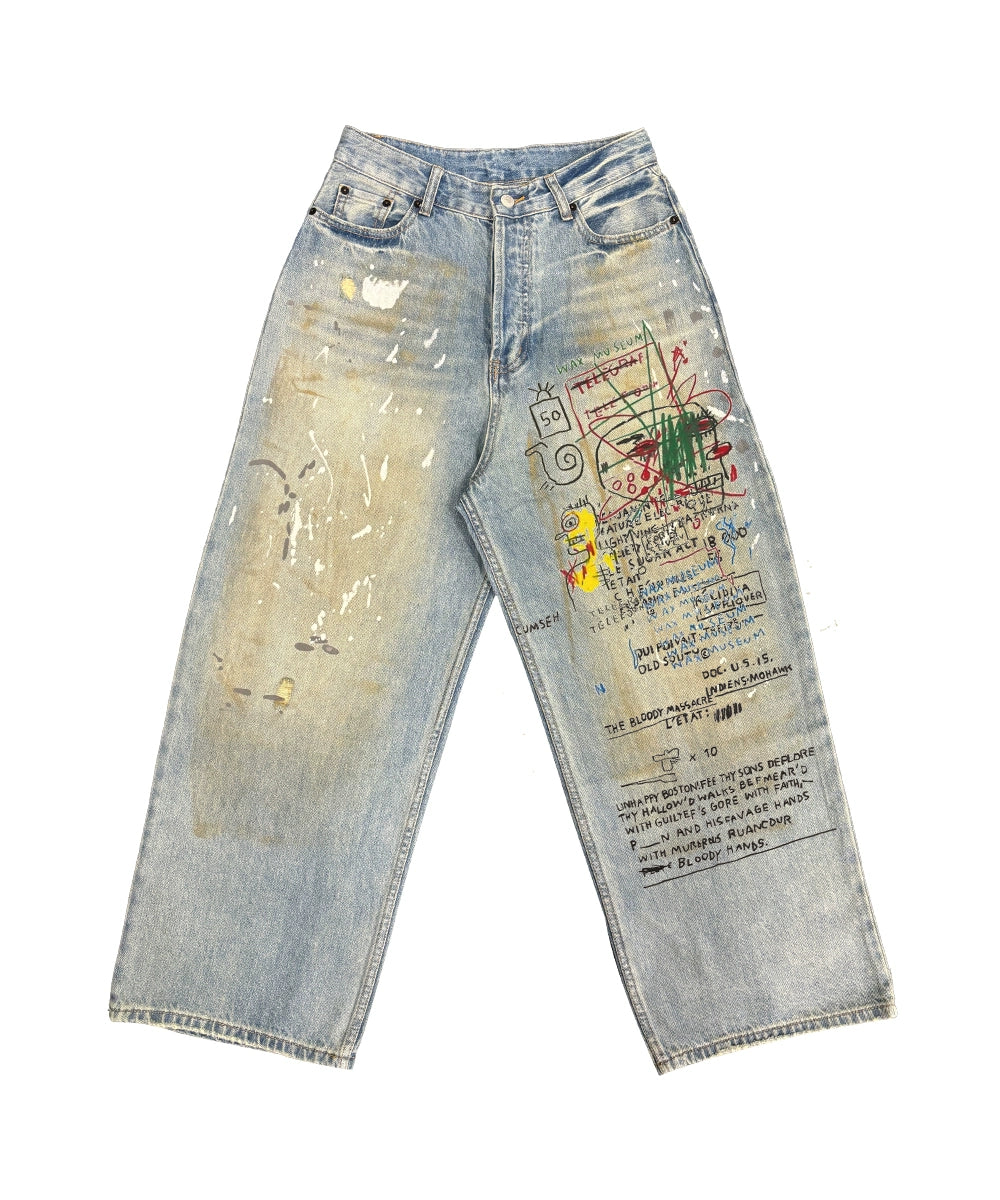 Graffiti Design Wide Leg Denim Jeans WN16685