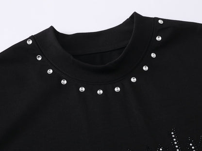 Letter Rhinestone Oversize Short Sleeve T-Shirt WN26044