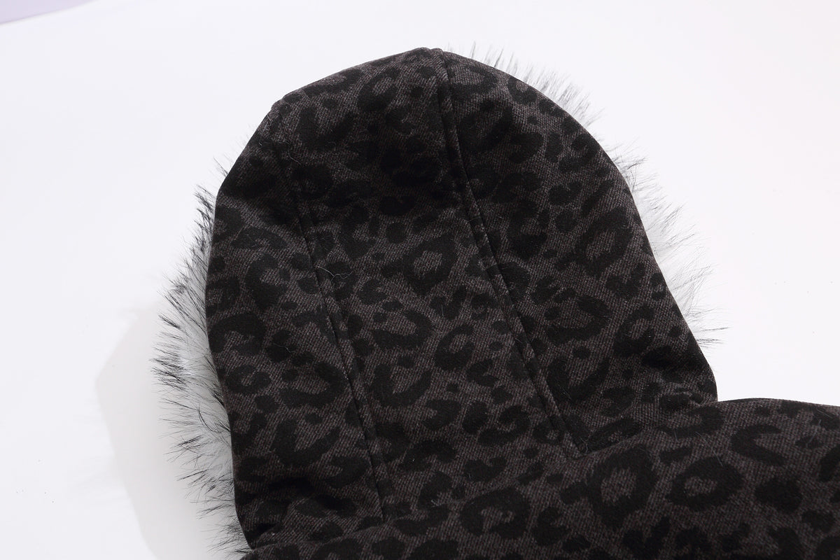 Leopard Print Fake Fur Trim Hooded Oversize Puffer Jacket WN27919