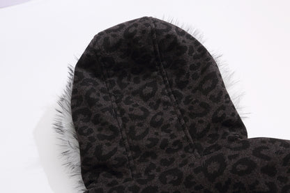 Leopard Print Fake Fur Trim Hooded Oversize Puffer Jacket WN27919