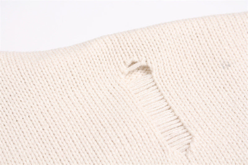 Damage Zipper Stand Neck Knit Cardigan WN11157