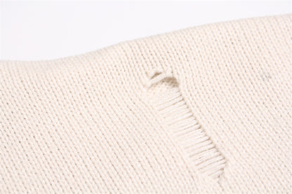 Damage Zipper Stand Neck Knit Cardigan WN11157