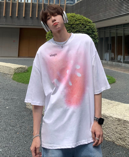 Oversized Paint Letter Print T-Shirt WN25326