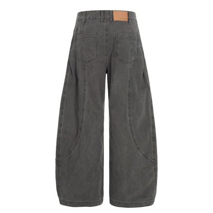 Washed Fade Curved Seam Wide Leg Denim Jeans WN25849