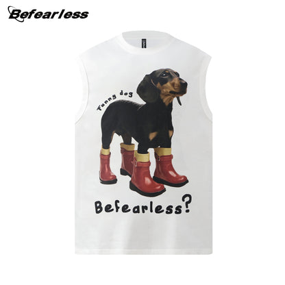 Dog Print Oversize Sleeveless T-Shirt WN26355