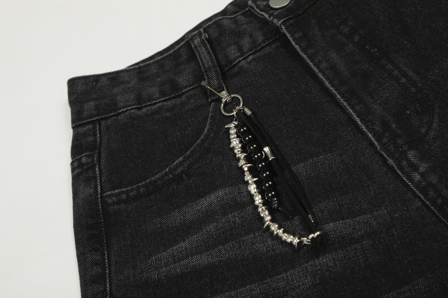 Washed Studs Detail Wide Leg Denim Jeans WN25403