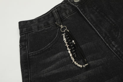 Washed Studs Detail Wide Leg Denim Jeans WN25403