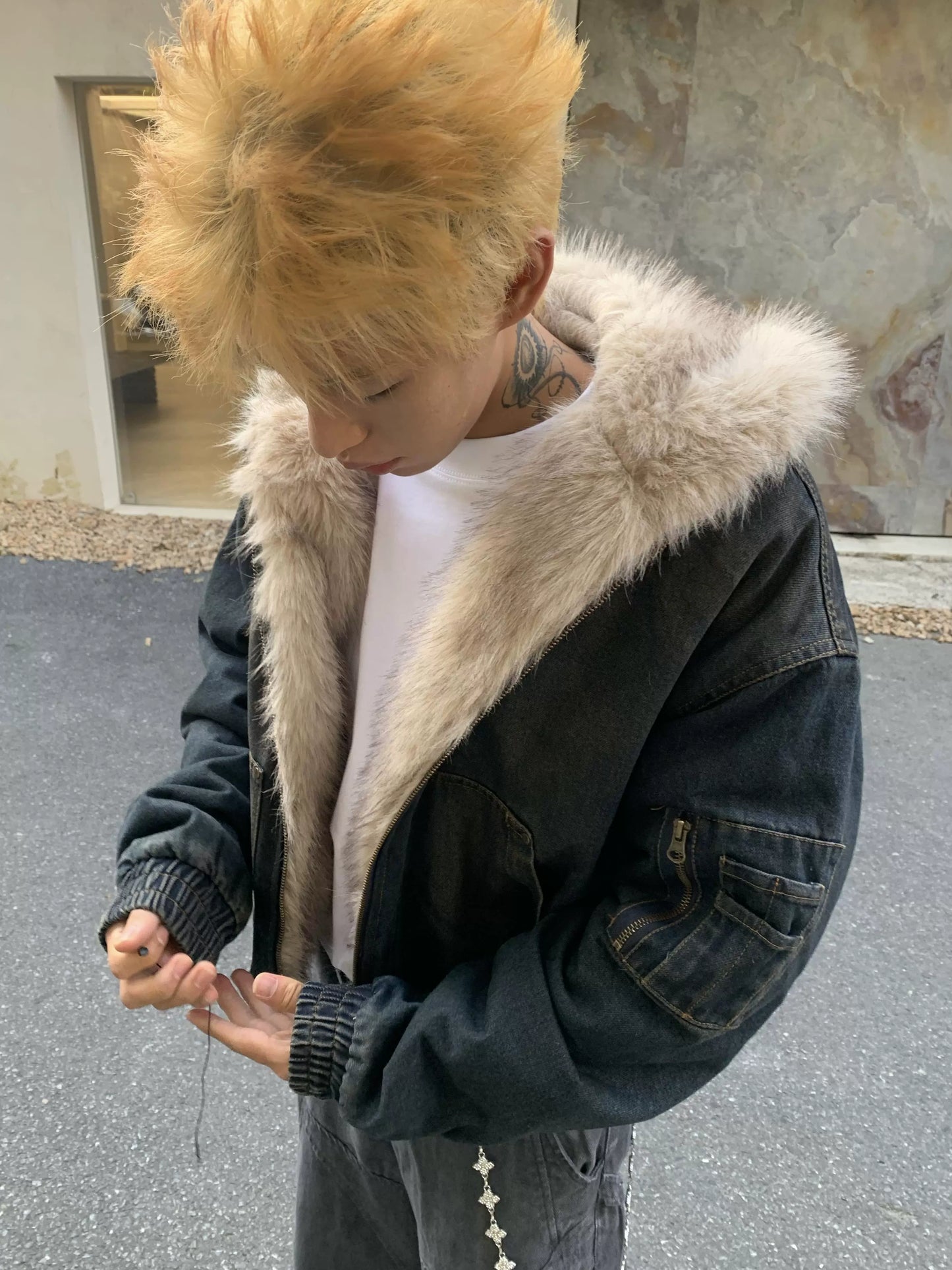 Fake Fur Plush Canvas Padded Jacket WN22181