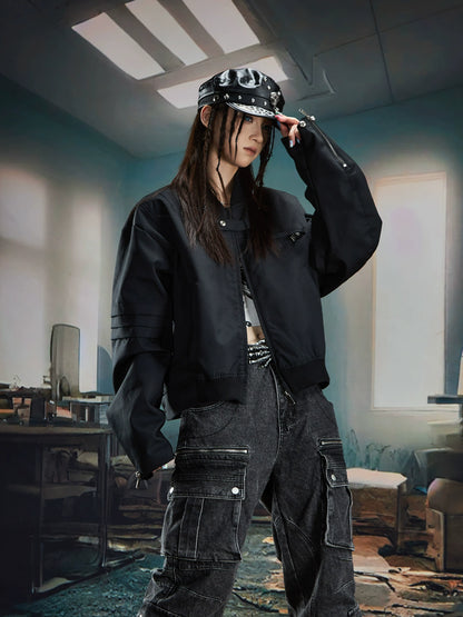 3D Cut Embroidery Letter Print Short Jacket WN20597