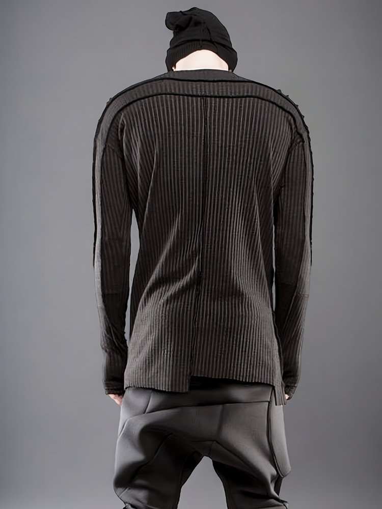 Asymmetric Pleats Deconstructed Slim Ribbed Long Sleeve T-Shirt WN21970