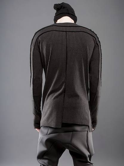 Asymmetric Pleats Deconstructed Slim Ribbed Long Sleeve T-Shirt WN21970