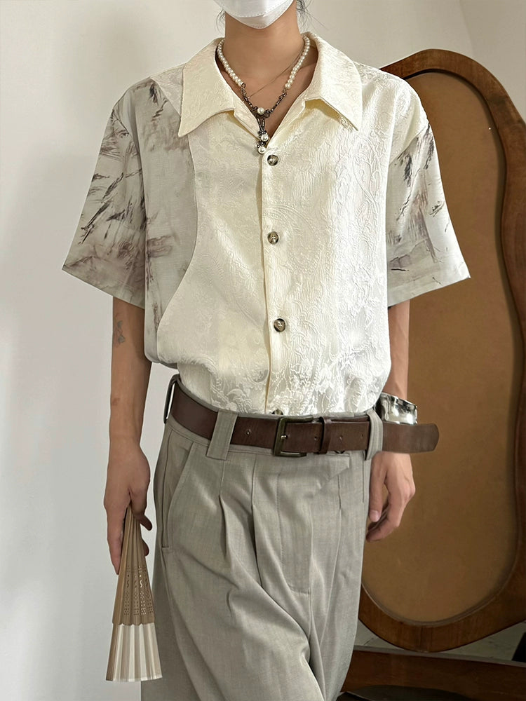 Jacquard Standing-Collar Short Sleeve Shirt WN20021