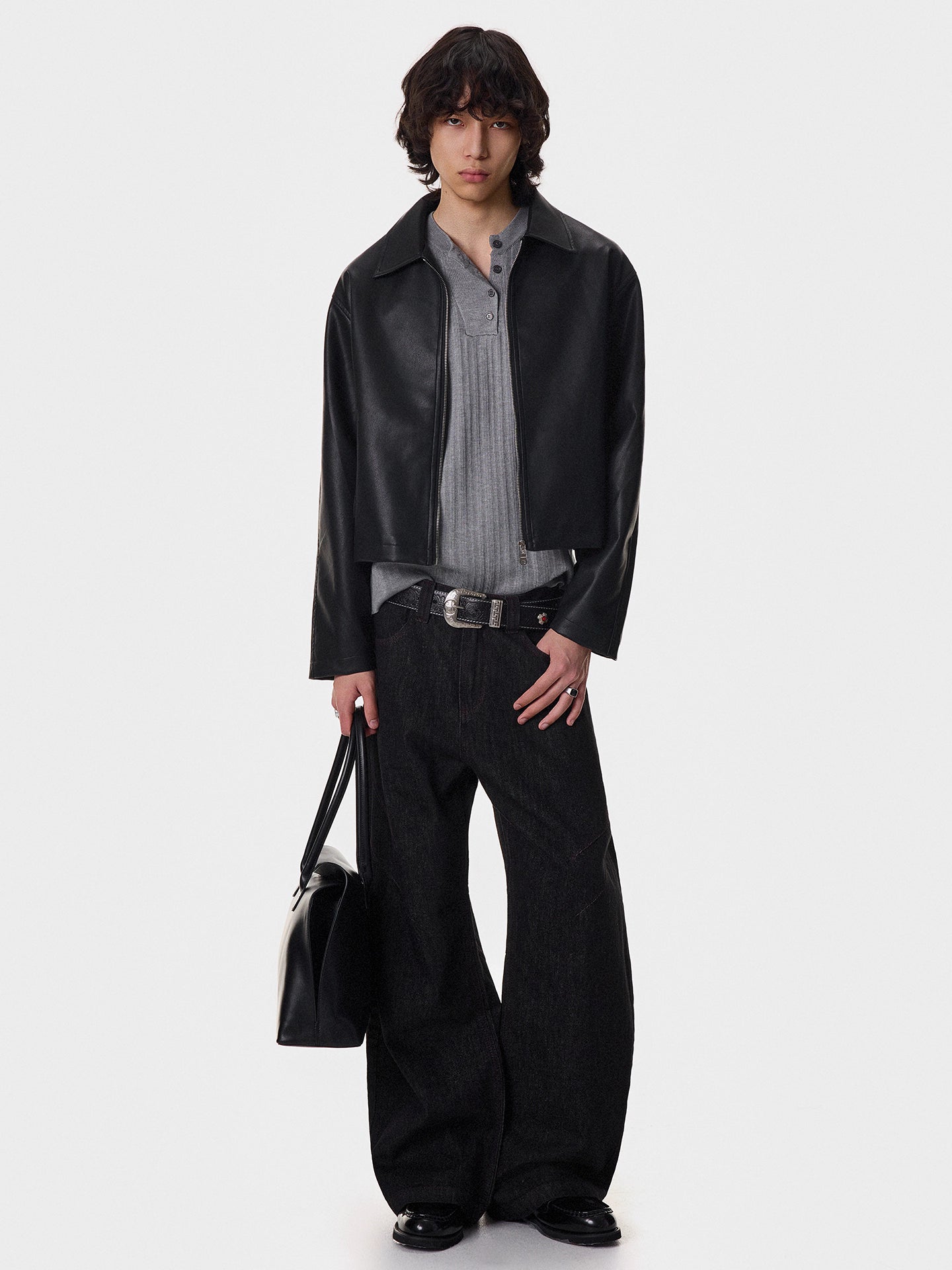 Turn-Down Collar Short PU Leather Jacket WN21395