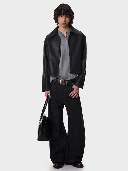 Turn-Down Collar Short PU Leather Jacket WN21395