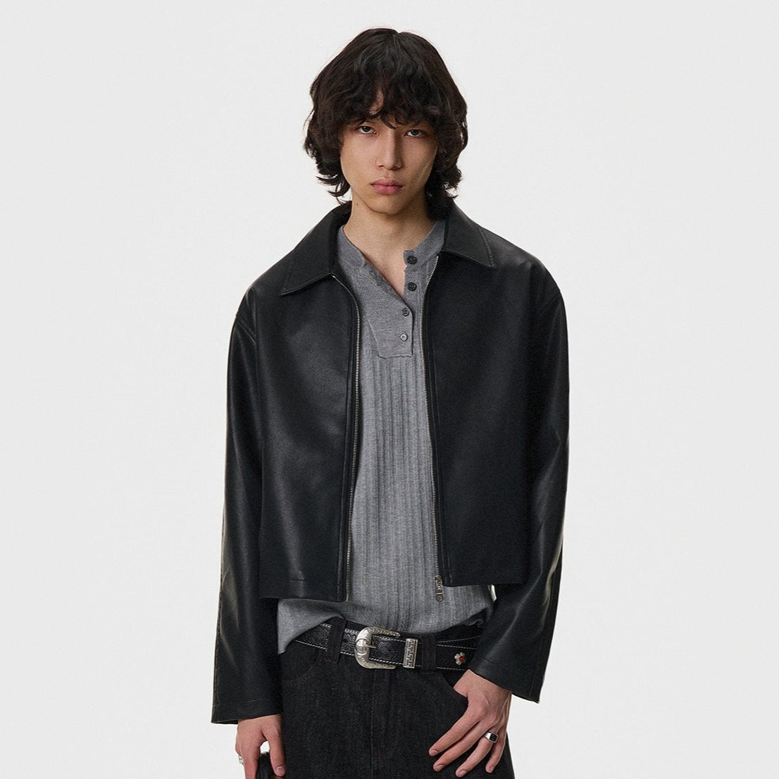 Turn-Down Collar Short PU Leather Jacket WN21395