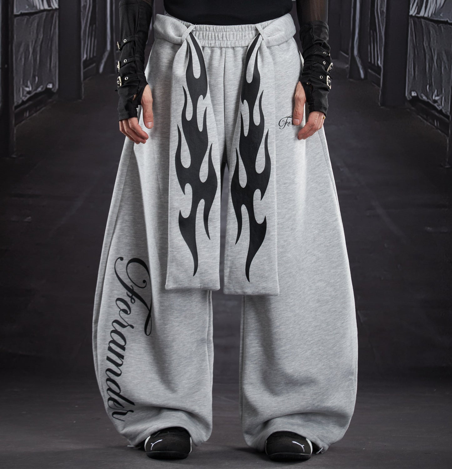 Flame Print Wide Leg Sweatpants WN22789