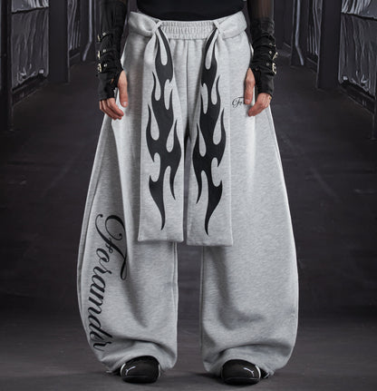 Flame Print Wide Leg Sweatpants WN22789