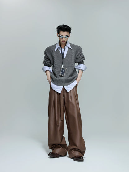 Fake Layered V-Neck Cable Knit Sweater WN21698