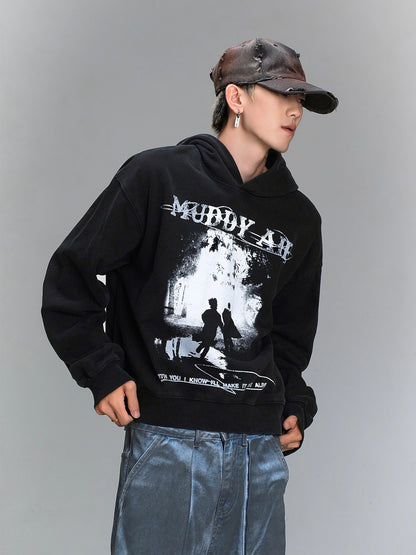 Washed Oversize Print Hoodie WN8441